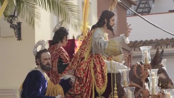 Persaudaraan Para Penyerbuk Dalam Prosesi Pekan Suci Palm Sunday Velez — Stok Video