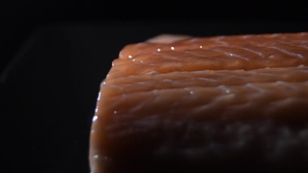 Fresh Raw Salmon Fillet Gyrating — Vídeos de Stock