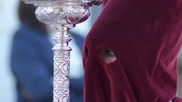 Penintent Con Begli Occhi Processione Della Settimana Santa Mercoledì Santo — Video Stock