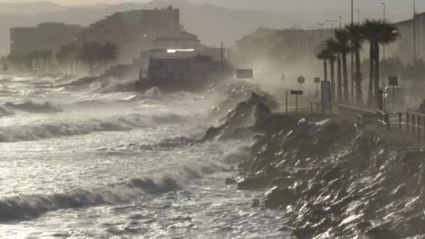 Ondas Mar Quebrando Contra Rochas — Vídeo de Stock