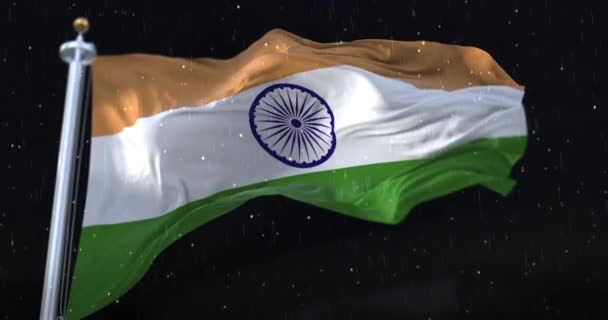 India Flag Waving Rain Snow Night Loop — 비디오