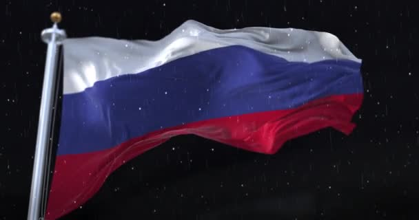 Русский Флаг Размахивающий Ночью Дождем Снегом Петля — стоковое видео