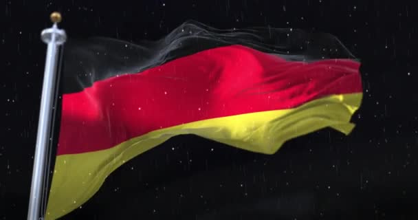 Германский Флаг Ночью Размахивающий Дождем Снегом Петля — стоковое видео