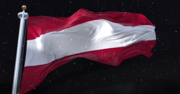 Австрия Флаг Размахивает Дождём Снегом Ночью Петля — стоковое видео