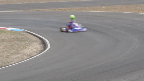 Karts Bilar Kurva Körs Karting Race — Stockvideo
