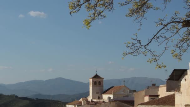 Glockenturm Der Kirche Der Villa Von Iznate Bei Sonnenuntergang Axarquia — Stockvideo