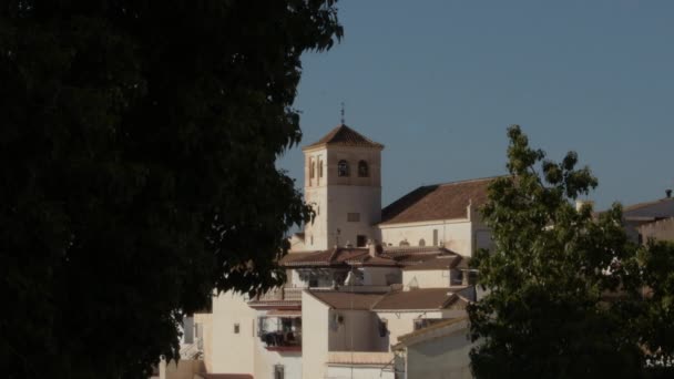 Iznate Church Trees Sunny Evening — 图库视频影像