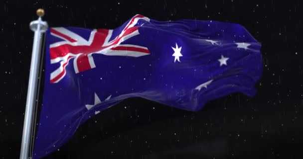 Флаг Австралии Размахивает Дождём Снегом Ночью Петля — стоковое видео