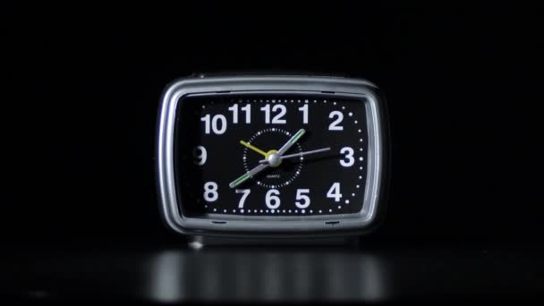 Alarm Clock Running Black Background — Vídeo de Stock