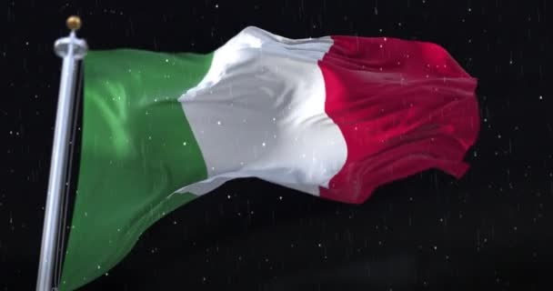 Italy Flag Waving Rain Snow Night Loop — 비디오