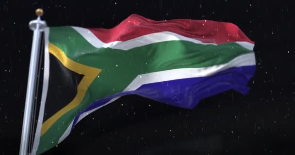 Σημαία Νότιας Αφρικής Κυματίζει Βροχή Και Χιόνι Νύχτα Βρόχος — Αρχείο Βίντεο