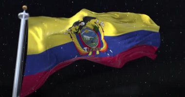 Ekvador Bayrağı gecenin içinde yağmur ve karla dalgalanıyor. Döngü