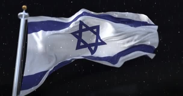 Israel Flag Waving Rain Snow Night Loop — Stockvideo