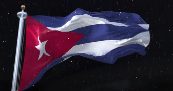 Cuba Flag Waving Rain Snow Night Loop — 비디오