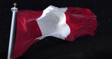 Peru Flag Waving with rain and snow in the night. Loop