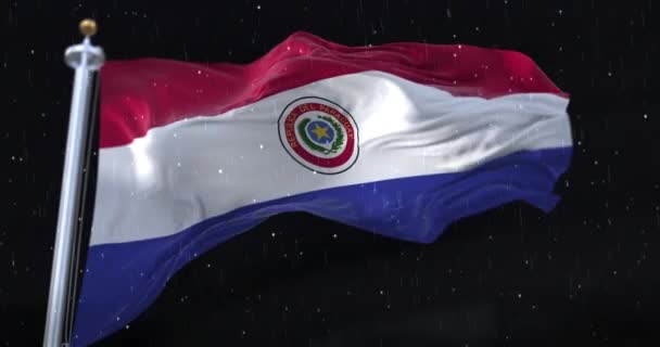 Paraguay Flag Waving Rain Snow Night Loop — Vídeos de Stock