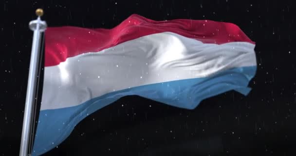 Luxemburg Vlag Zwaaien Met Regen Sneeuw Nacht Lijn — Stockvideo