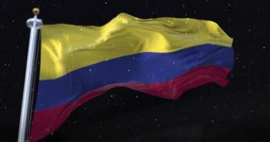 Kolombiya Bayrağı gece yağan yağmur ve karla dalgalanıyor. Döngü
