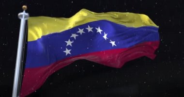 Venezuela Bayrağı gecenin bir yarısı yağmur ve karla dalgalanıyor. Döngü