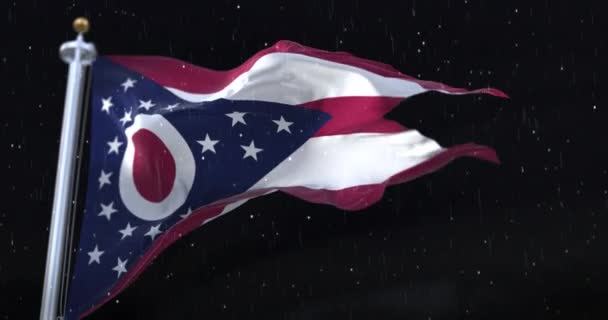 Flagge Des Amerikanischen Bundesstaates Ohio Vereinigte Staaten Mit Regen Der — Stockvideo