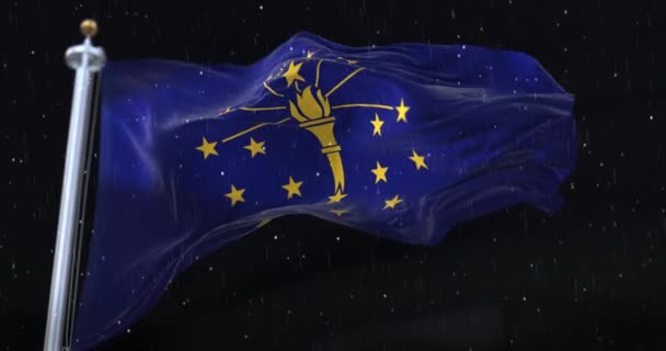 Σημαία Της Αμερικανικής Πολιτείας Της Ιντιάνα Ηνωμένες Πολιτείες Βροχή Νύχτα — Αρχείο Βίντεο