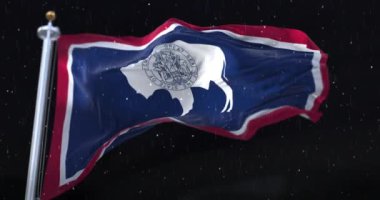 Amerika Birleşik Devletleri 'nin Wyoming eyaletinin bayrağı. Geceleri yağmur yağıyor. Döngü