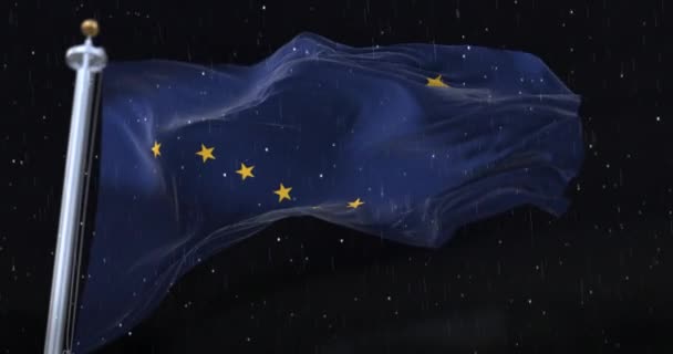 Bandera Del Estado Americano Alaska Estados Unidos Con Lluvia Noche — Vídeos de Stock