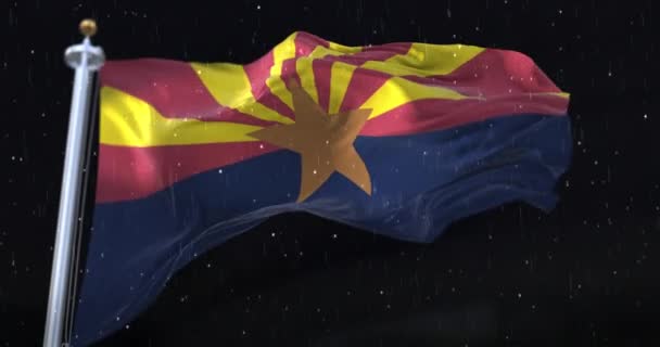 美国亚利桑那州的国旗 夜间有雨 — 图库视频影像