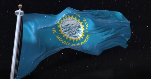 Флаг Американского Штата Южная Дакота Сша Дождём Ночью Петля — стоковое видео
