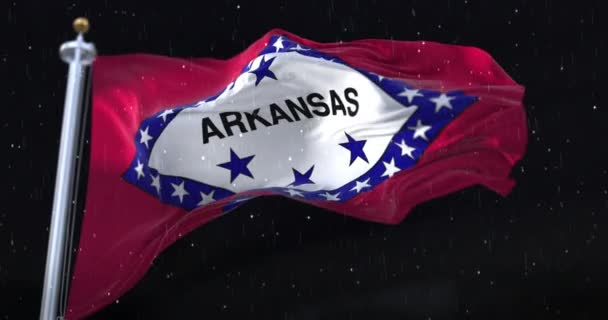 Σημαία Της Αμερικανικής Πολιτείας Του Αρκάνσας Ηνωμένες Πολιτείες Βροχή Νύχτα — Αρχείο Βίντεο