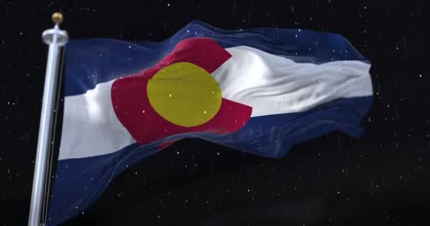 Flagge Des Amerikanischen Bundesstaates Colorado Mit Regen Der Nacht Schleife — Stockvideo