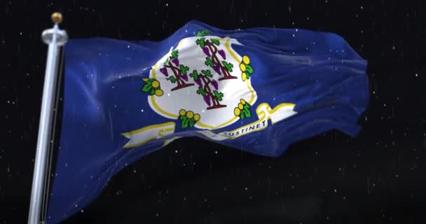 Vlag Van Amerikaanse Staat Connecticut Met Regen Nacht Lijn — Stockvideo