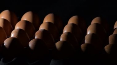Siyah arka planda dönen kahverengi yumurtalar