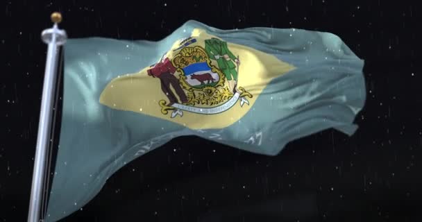 Σημαία Της Αμερικανικής Πολιτείας Του Ντέλαγουερ Ηπα Βροχή Νύχτα Βρόχος — Αρχείο Βίντεο