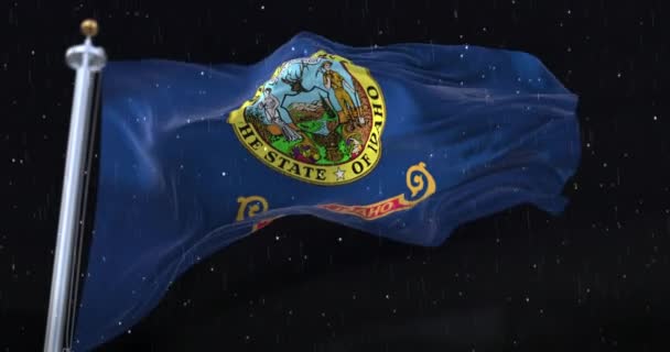 Bandera Del Estado Americano Idaho Estados Unidos Con Lluvia Noche — Vídeo de stock