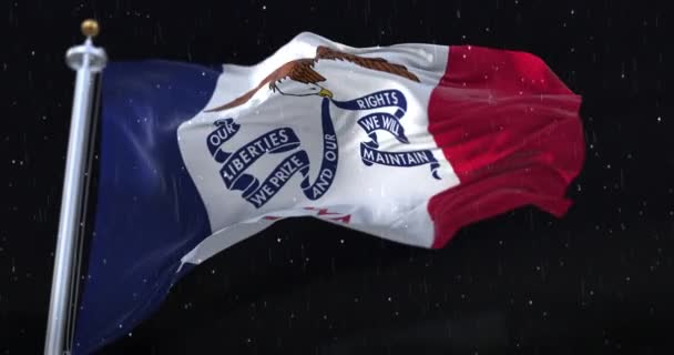 Flagga Amerikanska Staten Iowa Usa Med Regn Natten Ögla — Stockvideo