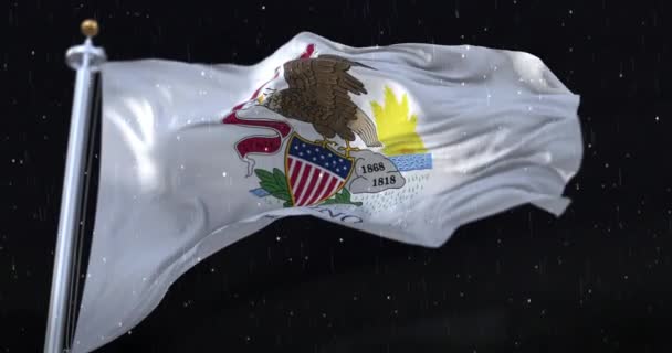 Flagga Amerikanska Staten Illinois Usa Med Regn Natten Ögla — Stockvideo