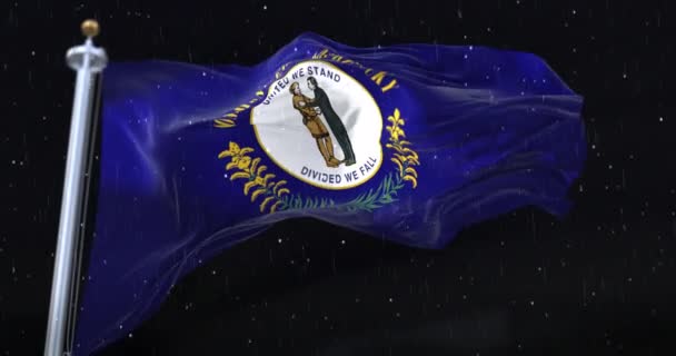 Bendera Negara Bagian Amerika Kentucky Amerika Serikat Dengan Hujan Malam — Stok Video