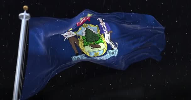 Flagge Des Amerikanischen Bundesstaates Maine Usa Mit Regen Der Nacht — Stockvideo