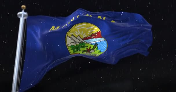 Drapeau État Américain Montana États Unis Avec Pluie Dans Nuit — Video