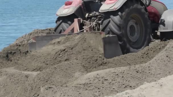 Тракторная Машина Работах Реконструкции Пляжей — стоковое видео