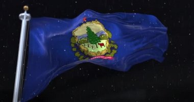 Amerika Birleşik Devletleri 'nin Vermont eyaletinin bayrağı. Geceleri yağmur yağıyor. Döngü