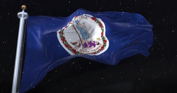 Vlajka Amerického Státu Virginie Spojené Státy Americké Noci Prší Smyčka — Stock video