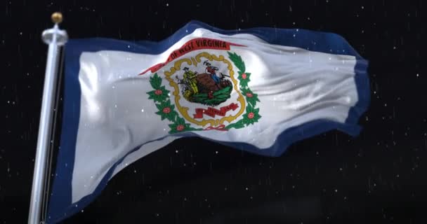 Bandera Del Estado Americano Virginia Occidental Con Lluvia Noche Bucle — Vídeos de Stock