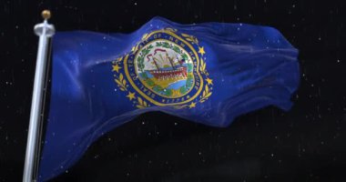 Amerika 'nın New Hampshire eyaletinin bayrağı. Geceleri yağmur yağıyor. Döngü