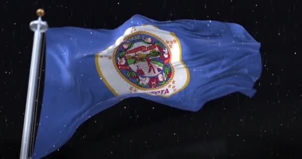 Прапор Американського Штату Міннесота Сша Дощем Нічний Час Петля — стокове відео
