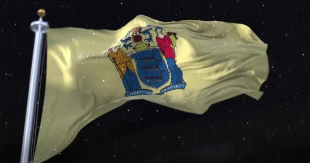 Σημαία Της Αμερικάνικης Πολιτείας Του Νιου Τζέρσεϊ Βροχή Νύχτα Βρόχος — Αρχείο Βίντεο