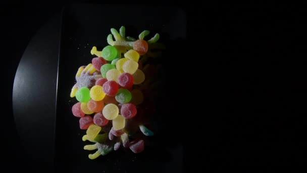 Gummies Candies Black Tray Gyrating — Stock Video