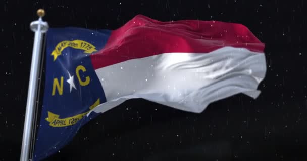 美国北卡罗莱纳州的国旗 夜间有雨 — 图库视频影像