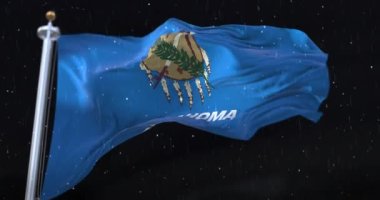 Amerika 'nın Oklahoma eyaletinin bayrağı, Amerika Birleşik Devletleri, gece yağmurlu. Döngü